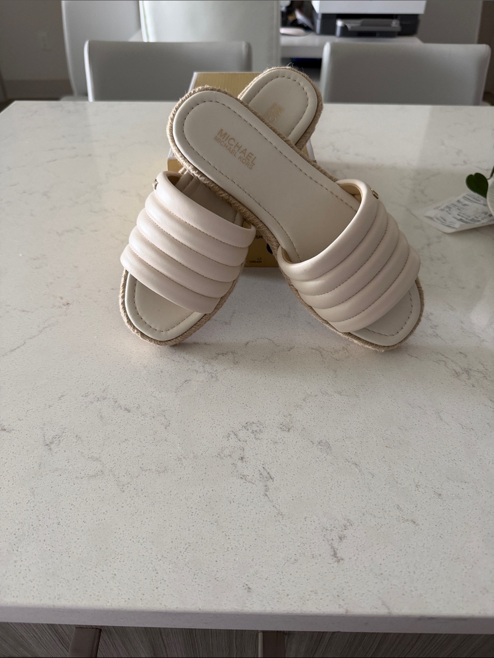 Michael Kors Neutral Padded Quilted Slide Sandals